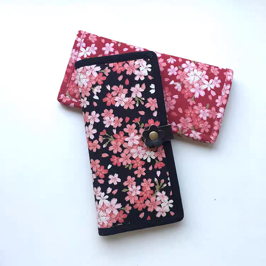 Handmade Japanese Pink Sakura Long Fabric Wallet