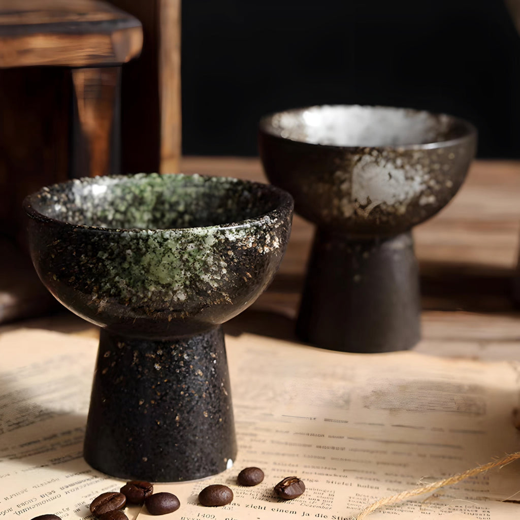 Traditional Japanese Ceramic High Footed Bowls 4 Piece Set