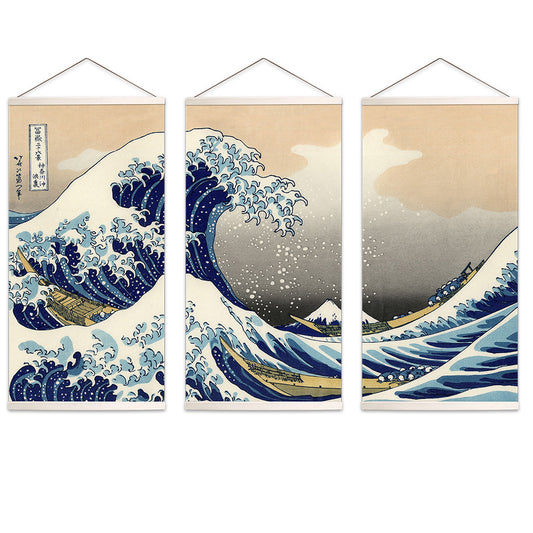 Great Wave Kanagawa Wall Hanging Poster 3 Piece Set