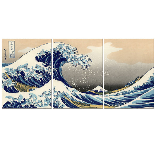 Canvas Printed Kanagawa Great Wave Painting 3-Piece Set