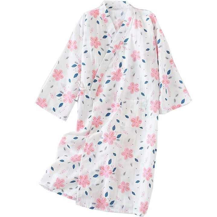 White Sakura Blossom Yukata Bathrobe