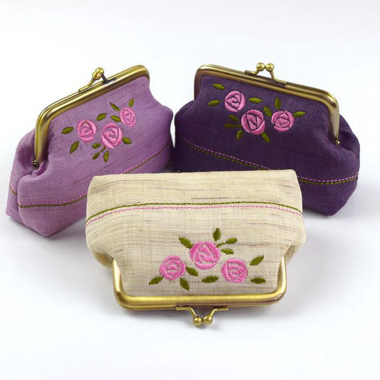 Embroidery Rose Linen Coin Purse
