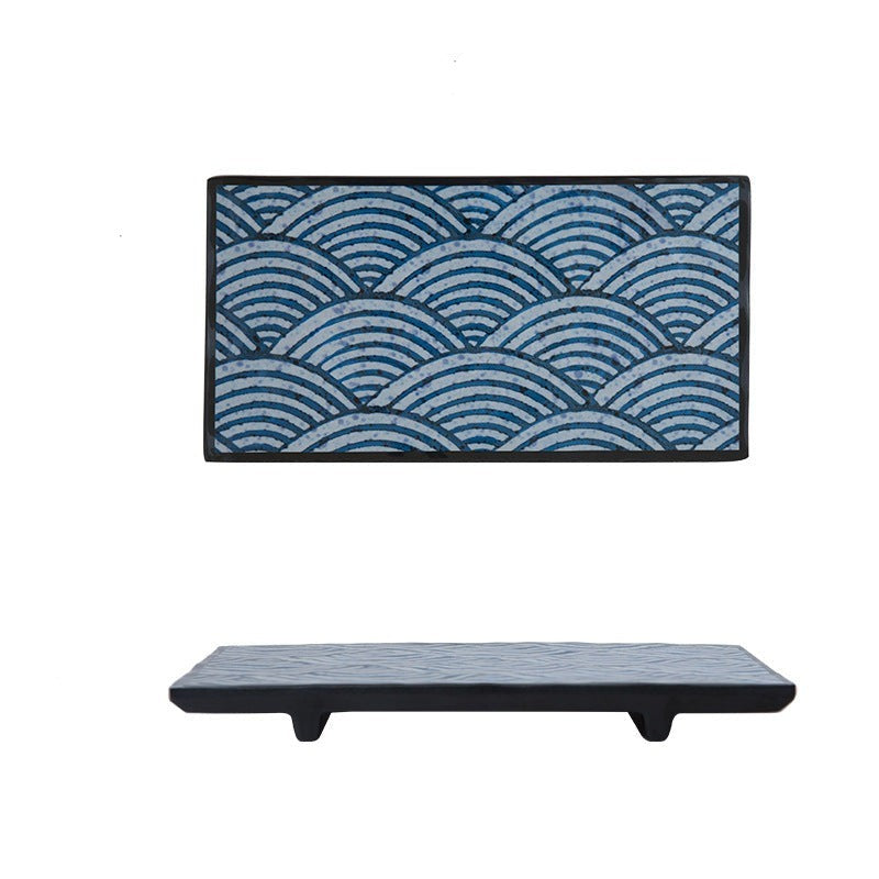Japanese Ceramic Sushi Plate | Blue Wave Motif Tableware – Seigaihaya