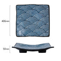 Seigaiha Ceramic Square Footed Plate 16"