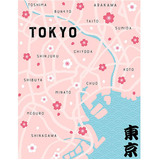 Canvas Printed Pink Tokyo Map Painting