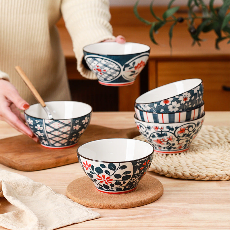 Japanese Floral Rice Bowl 4/6 Piece Set