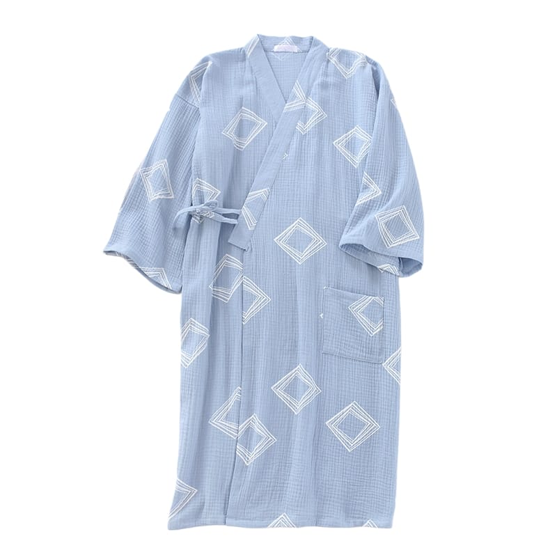 Light Blue Traditional Japanese Pajamas Kimono Robe