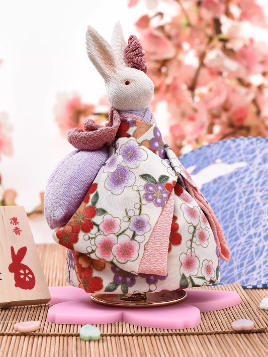 White Sakura Kimono Rabbit Music Doll