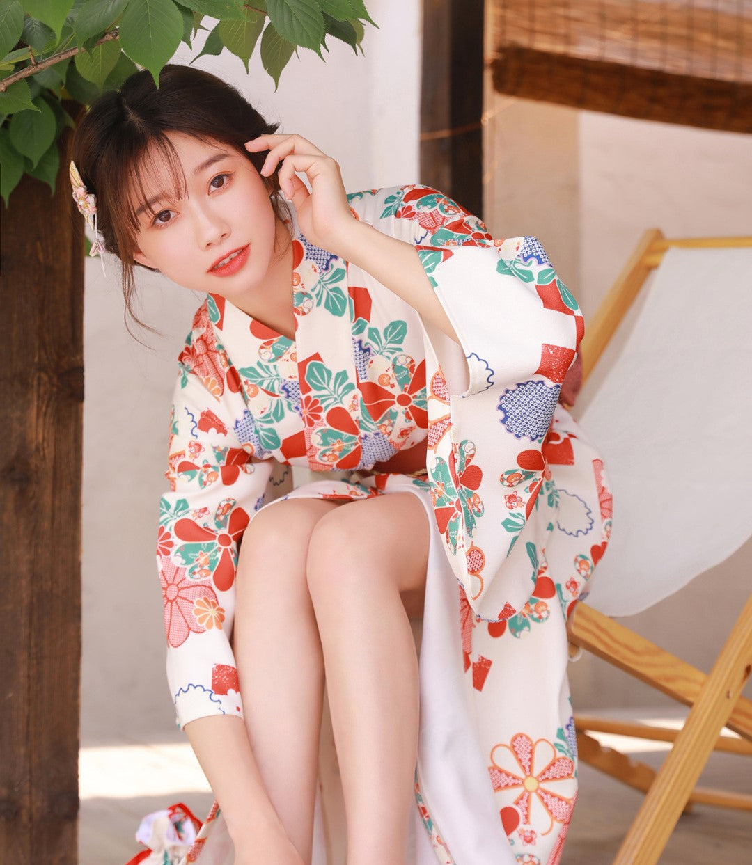 Women Camellia Yukata and Obi Belt Set