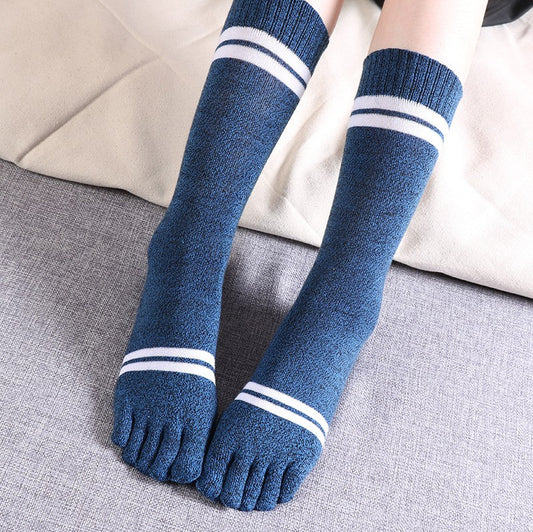 Blue Women Striped Crew Toe Socks