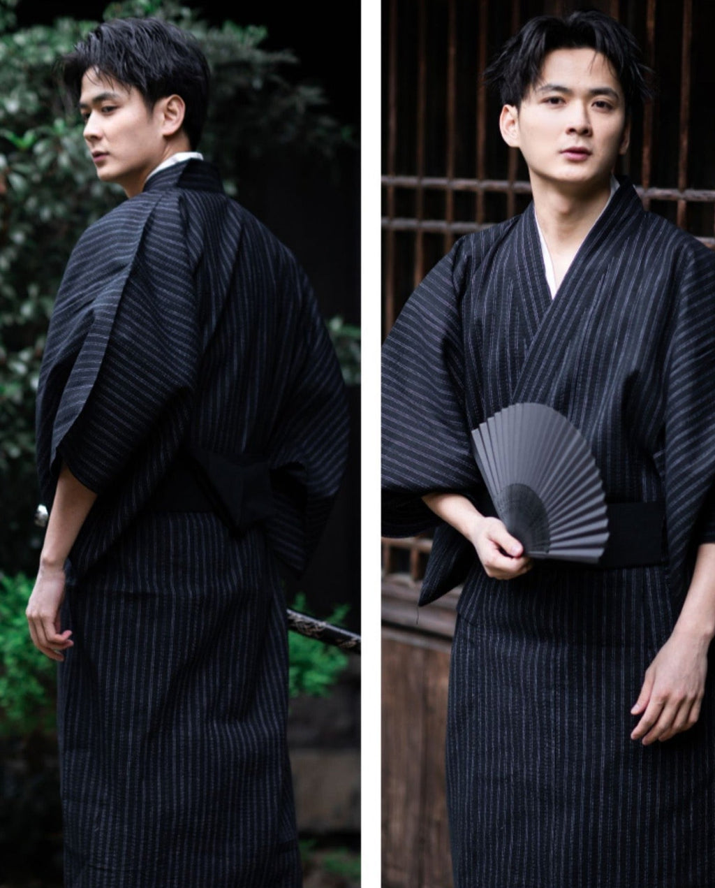 Men Stripe Pattern Kimono Bathrobe