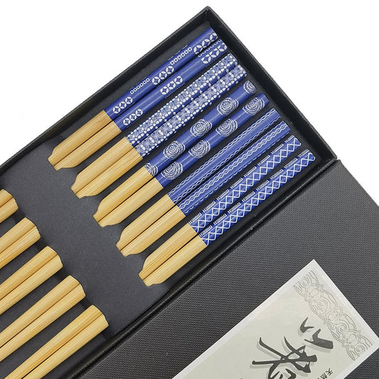 Blue Motifs Bamboo Chopsticks Set