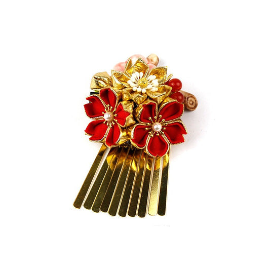 Red & Golden Sakura Hair Accessory