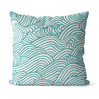 Green Japanese Wave Throw Pillow Cushion Cover