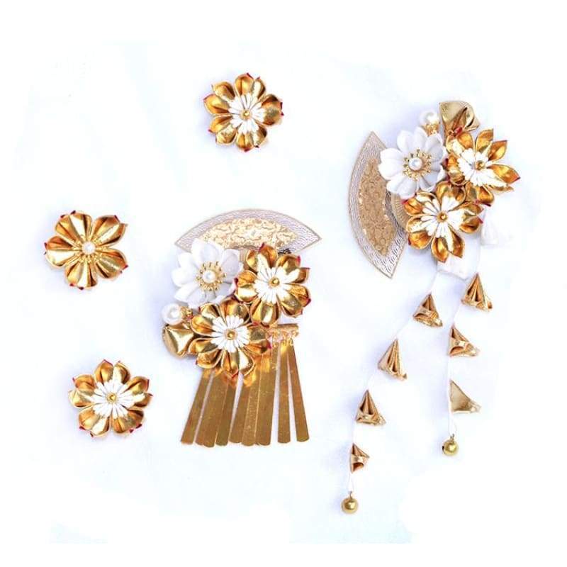 Golden Sakura Hair Accessories Set | Tsumami Kanzashi – Seigaihaya