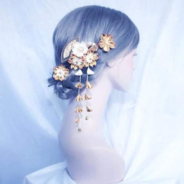 Golden Sakura Hair Accessories Set | Tsumami Kanzashi – Seigaihaya