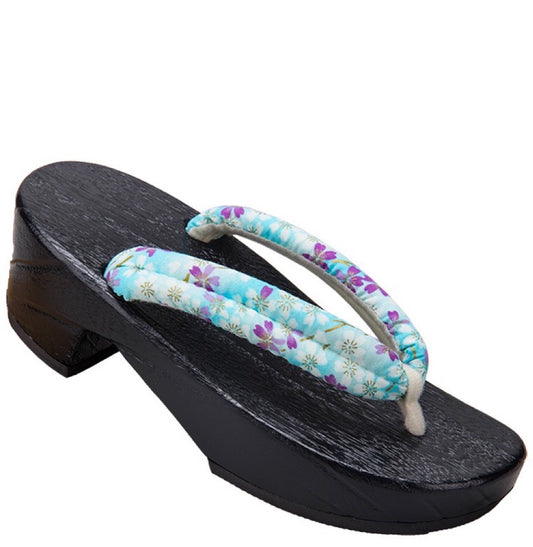 Heeled Blue Blossom Japanese Wooden Sandals