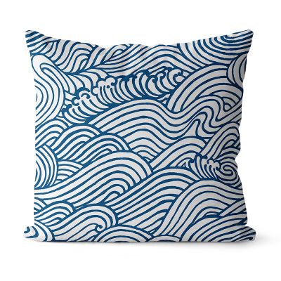Japanese Wave Throw Pillow Cushion Cover