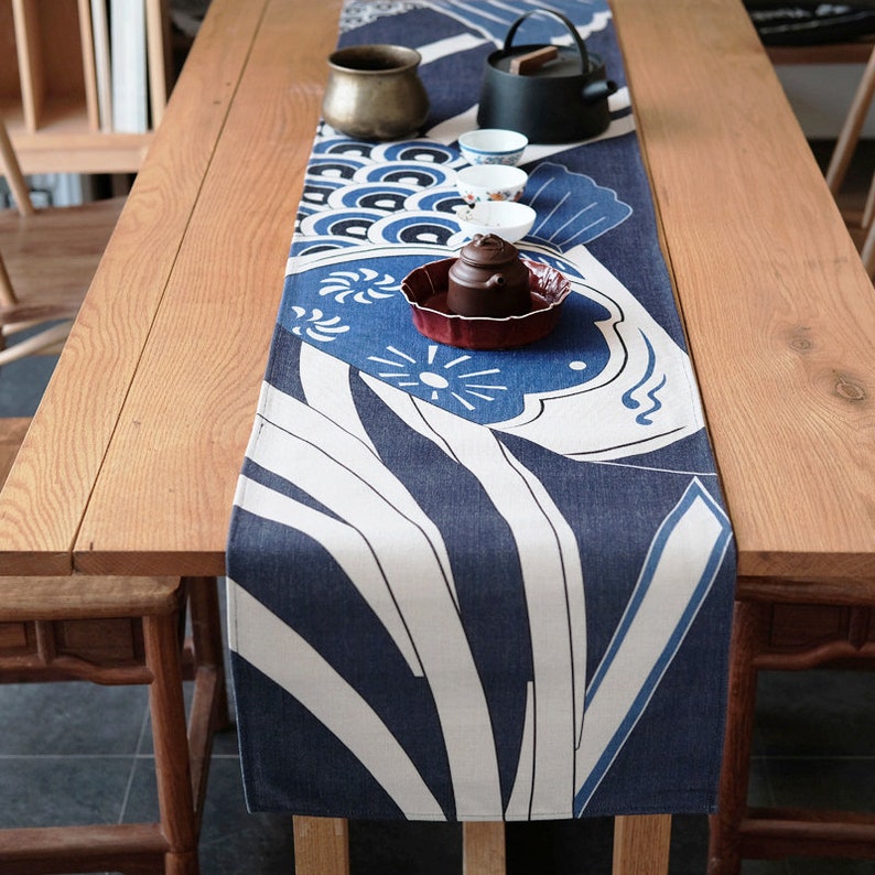 Koi Fish Linen Table Runner