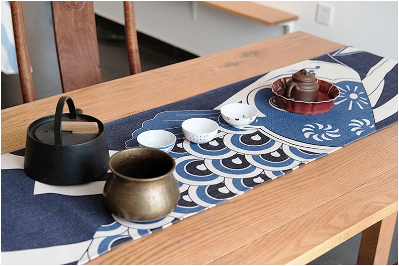 Koi Fish Linen Table Runner
