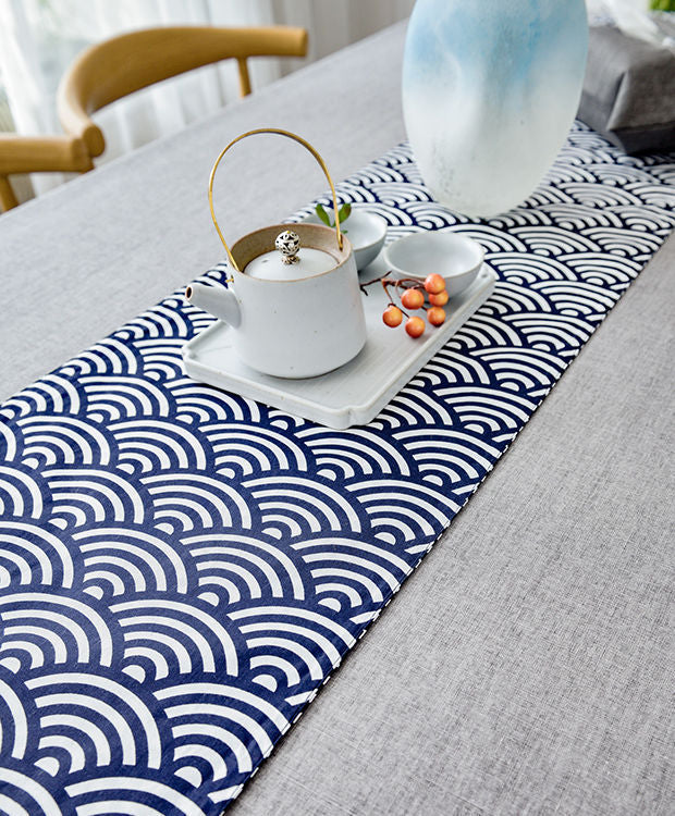 Seigaiha Blue Wave Linen Table Runner – Seigaihaya