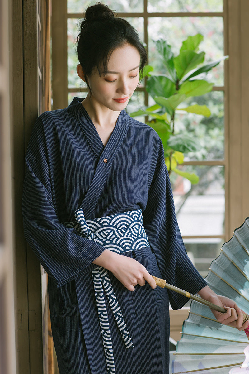 Navy Seigaiha Obi Yukata Kimono Robe