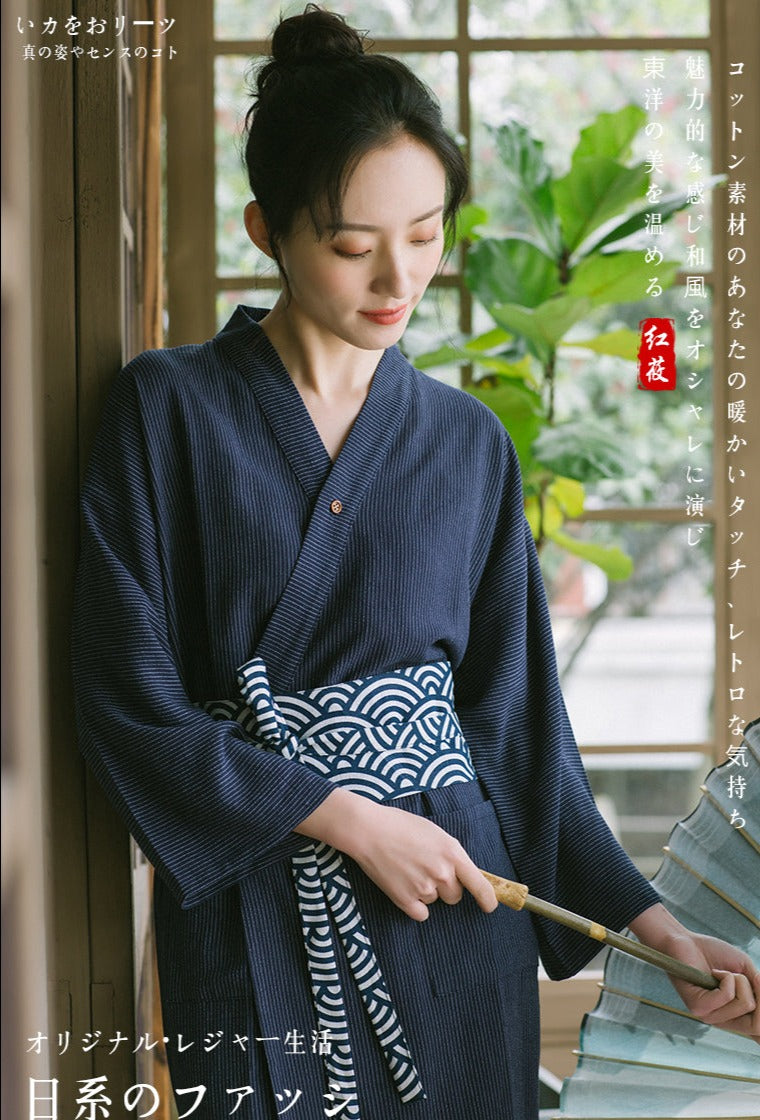 Navy Seigaiha Obi Yukata Kimono Robe