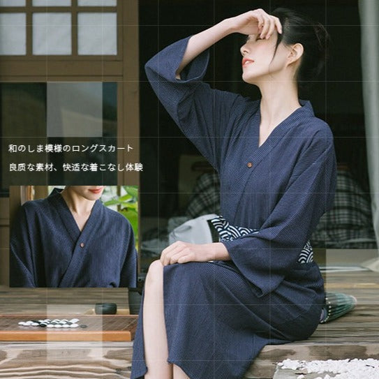 Navy Seigaiha Obi Yukata Kimono Robe