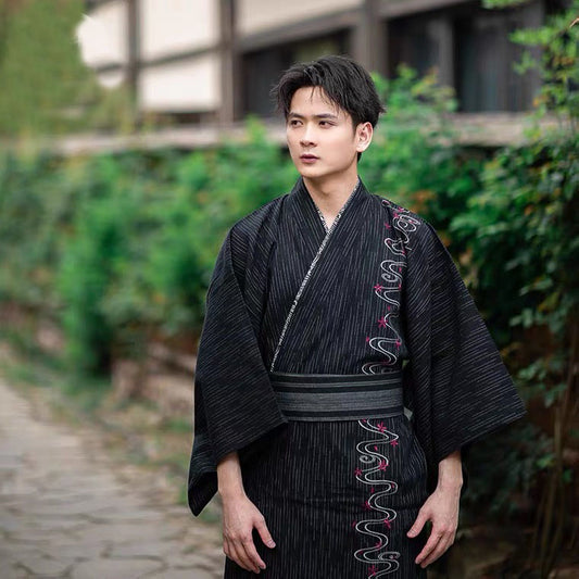 Men Wave Pattern Kimono Bathrobe