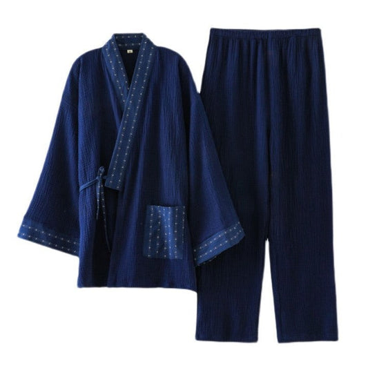 Patchwork Japanese Jinbei Long Sleeve Pajamas Set
