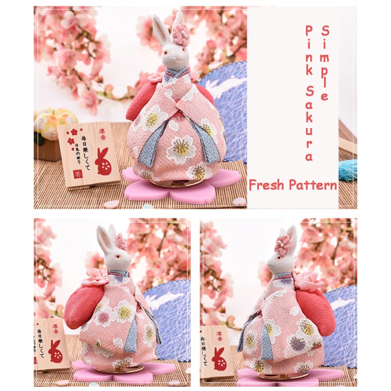 Pink Kimono Rabbit Music Doll | Japanese Gift | Seigaihaya