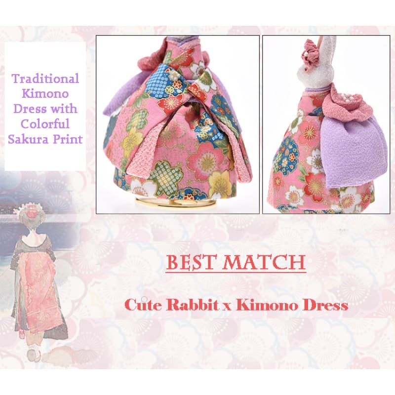 Pink Kimono Rabbit Music Doll | Japanese Gift | Seigaihaya