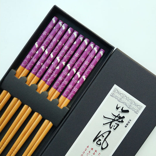 Purple Rabbit Bamboo Chopsticks Set