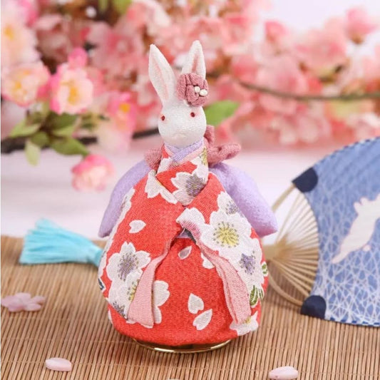 Red Kimono Rabbit Music Doll