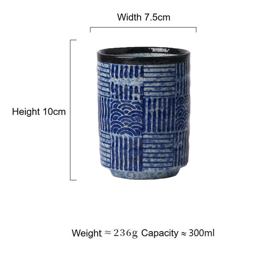 Striped Seigaiha Ceramic Japanese Tea Cups