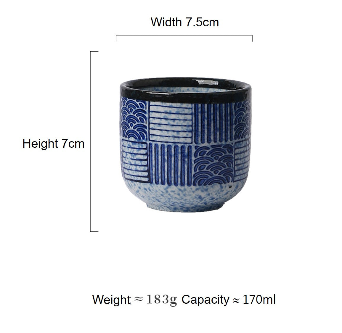 Striped Seigaiha Ceramic Japanese Tea Cups
