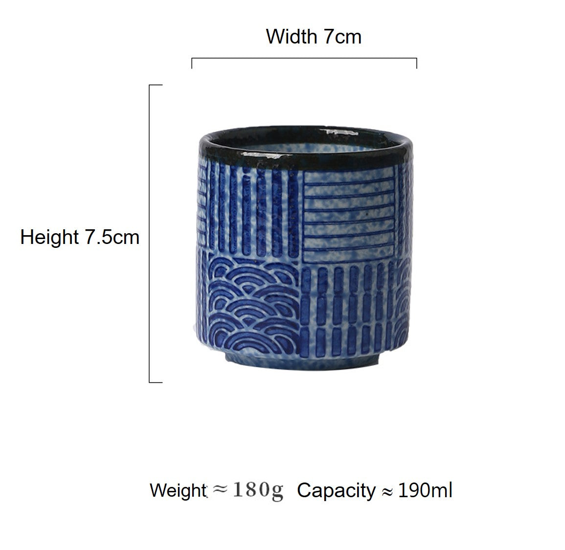 Striped Seigaiha Ceramic Japanese Tea Cups