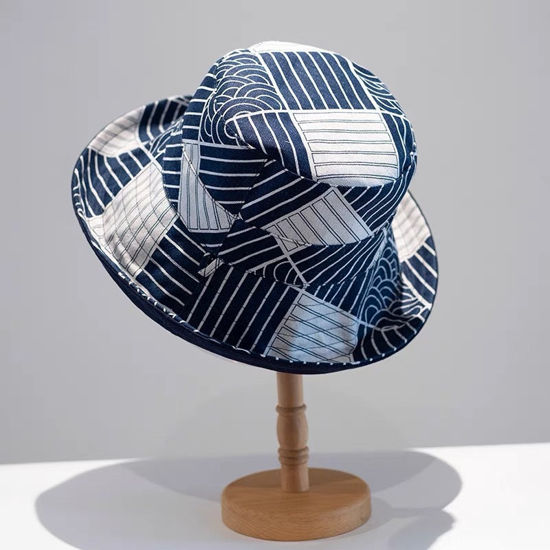 Reversible Striped Seigaiha Bucket Hat