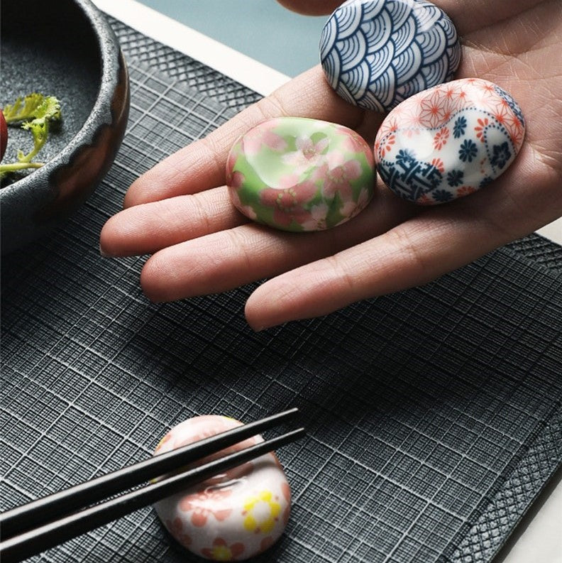 Pebble Shaped Japanese Ceramic Chopstick Rests 6-Piece Set