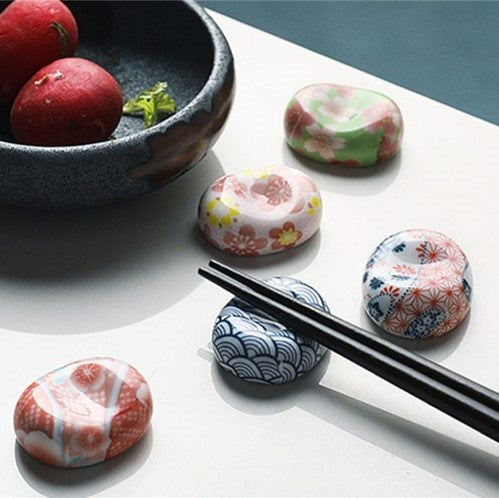 Pebble Shaped Japanese Ceramic Chopstick Rests 6-Piece Set