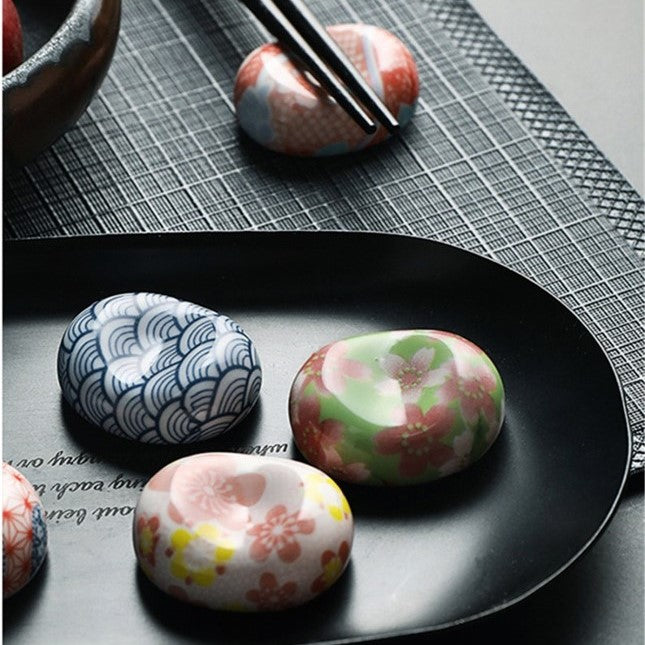 Pebble Shaped Japanese Ceramic Chopstick Rests 6-Piece Set