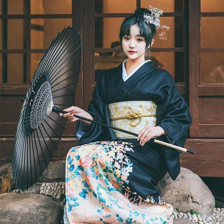 Women Classic Black Yukata for Wedding | Japanese Kimono Shop – Seigaihaya