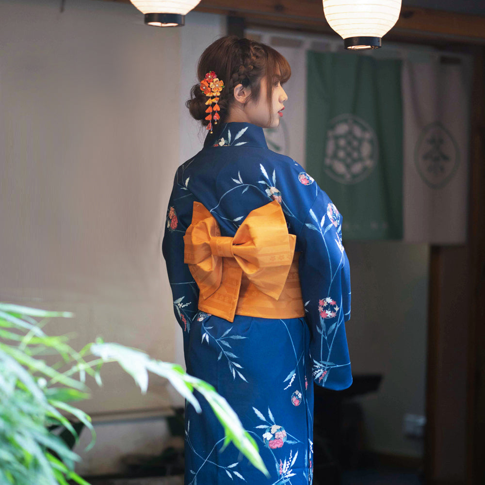 Women Blue Branches Yukata Robe | Japanese Kimono & Home Shop Seigaihaya Women Blue Branches Yukata Robe | Japanese Kimono & Home Shop Seigaihaya