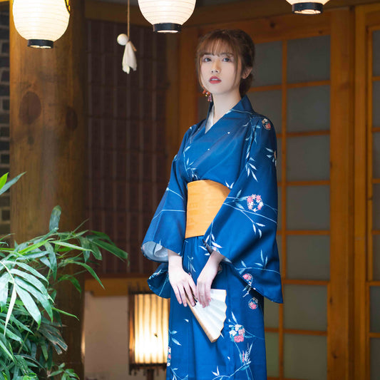 Women Blue Branches Yukata Robe