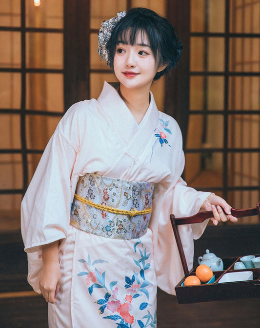 Women Cream Color Blossom Yukata Robe