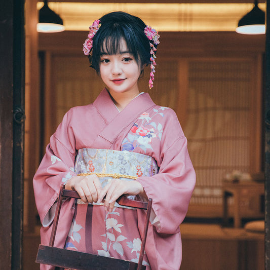 Women Pink Blossom Yukata Robe