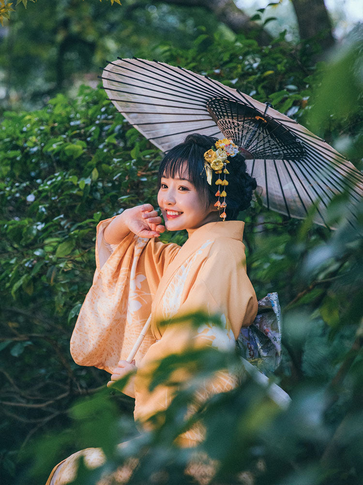 Women Yellow Blossom Yukata Robe