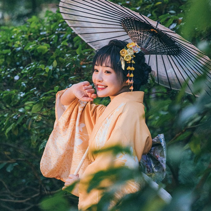 Women Yellow Blossom Yukata Robe